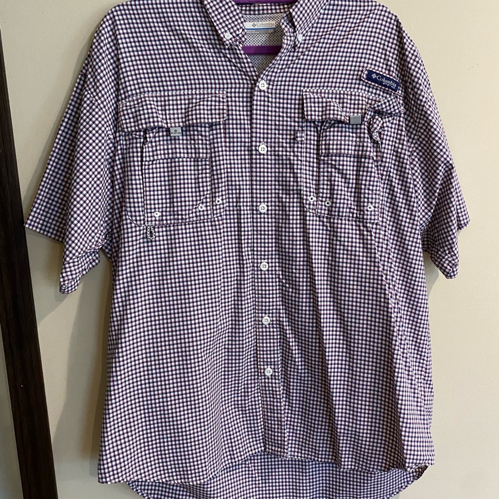 Columbia Men’s Short-Sleeve Check Button-Down Shirt in Purple & White
